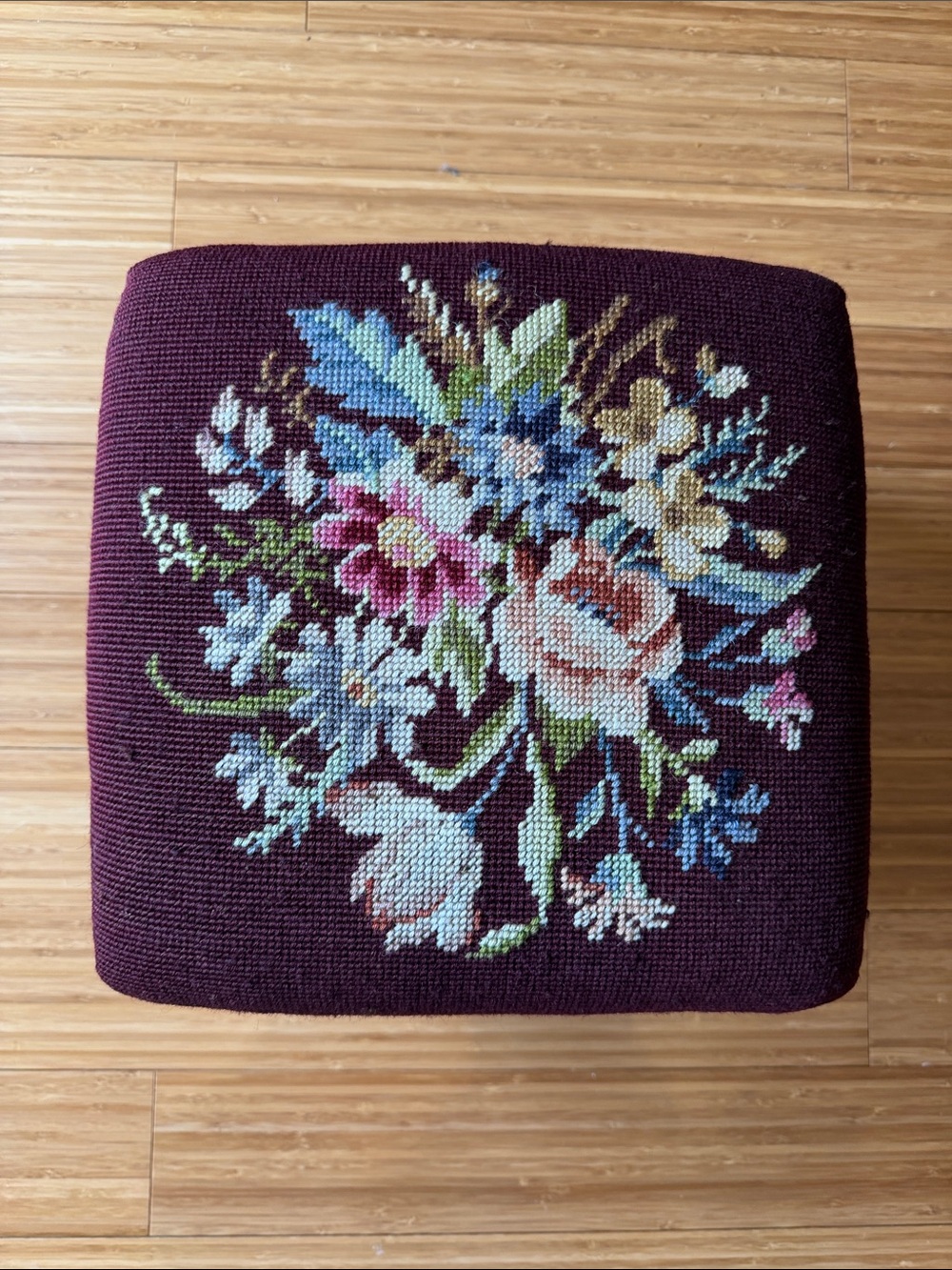 Embroidered Floral Accent Ottoman - Plum